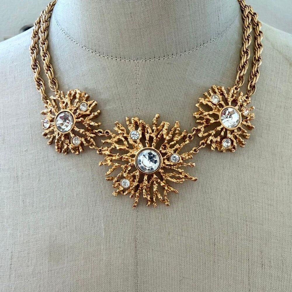 Kenneth Jay Lane for Avon Gold Tone Crystal Starburst Necklace